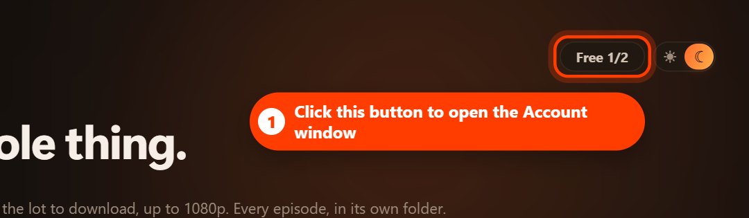 The Free 1/2 button at the top right of Hongguo Downloader, highlighted (dark theme)