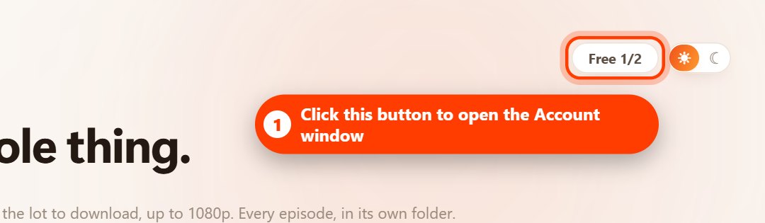 The Free 1/2 button at the top right of Hongguo Downloader, highlighted (light theme)