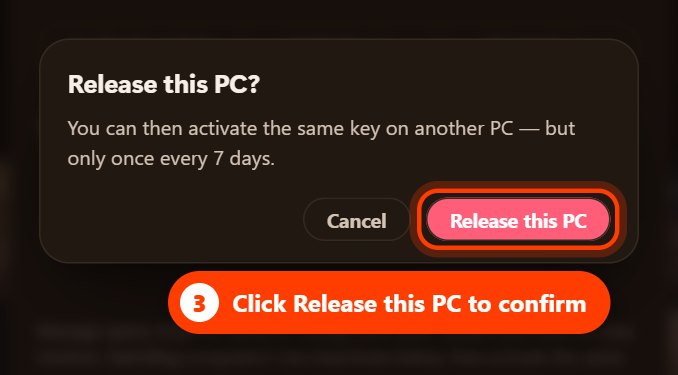 The Release this PC confirmation with the Release this PC button highlighted (dark theme)
