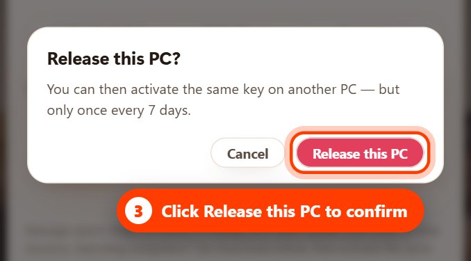 The Release this PC confirmation with the Release this PC button highlighted (light theme)